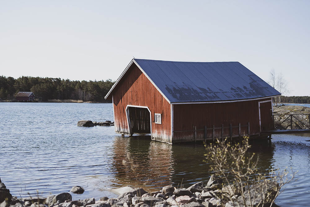 Boathouse in front of the sea in a typical archipelago view